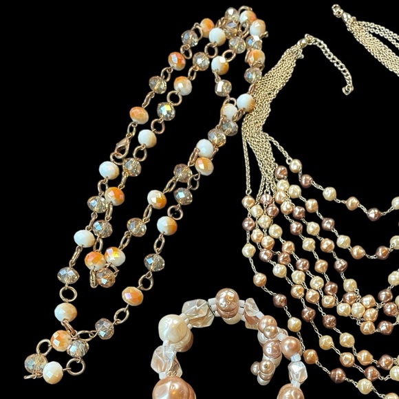 3 Piece Bundle Vintage Pearl & Beige Aurora Borealis Necklace/Bracelet (t15) - Picture 13 of 14